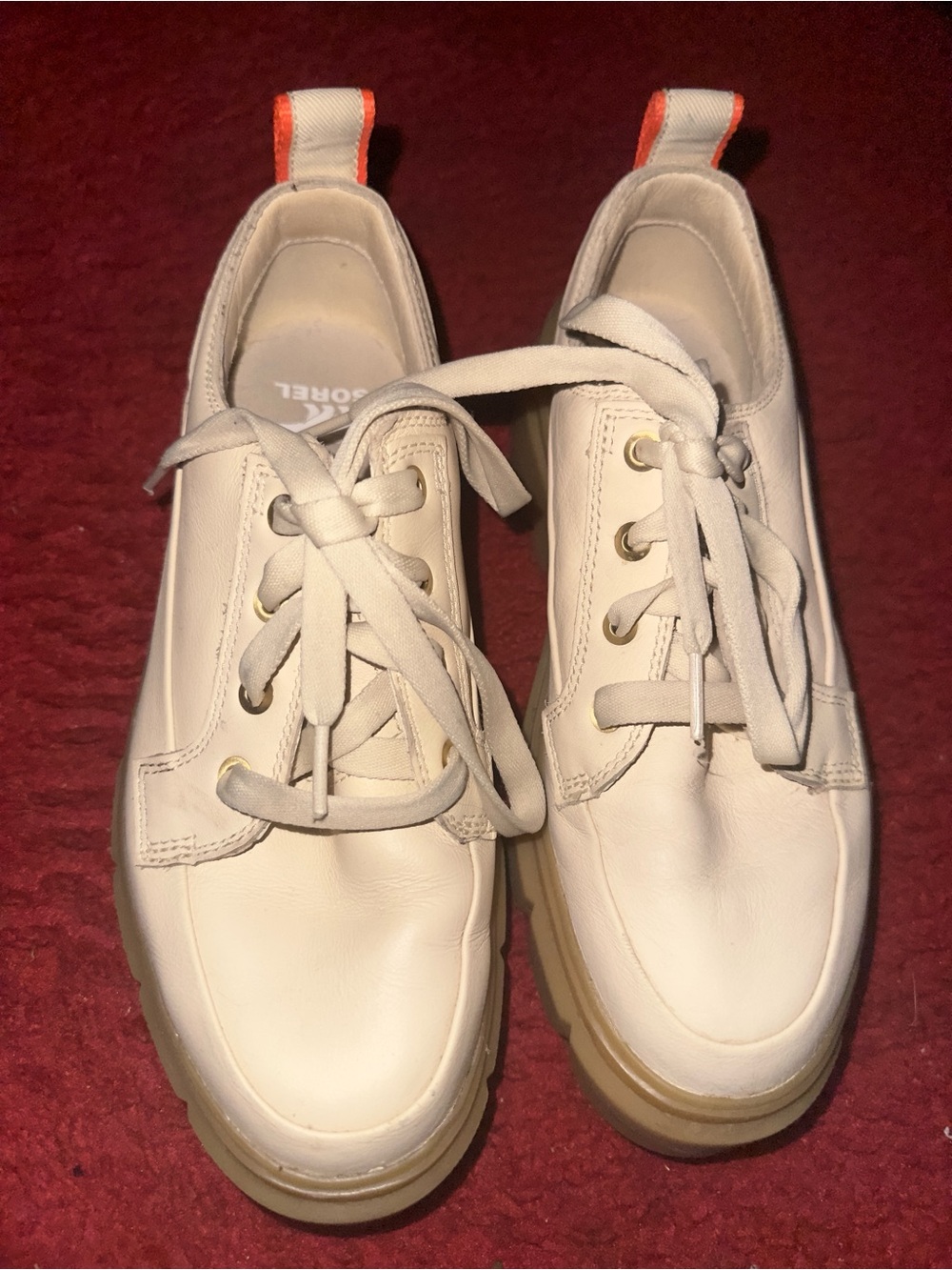 Cream  Leather Platform Sneakers with Gum Sole